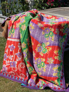 Vintage Sari Kantha Quilt