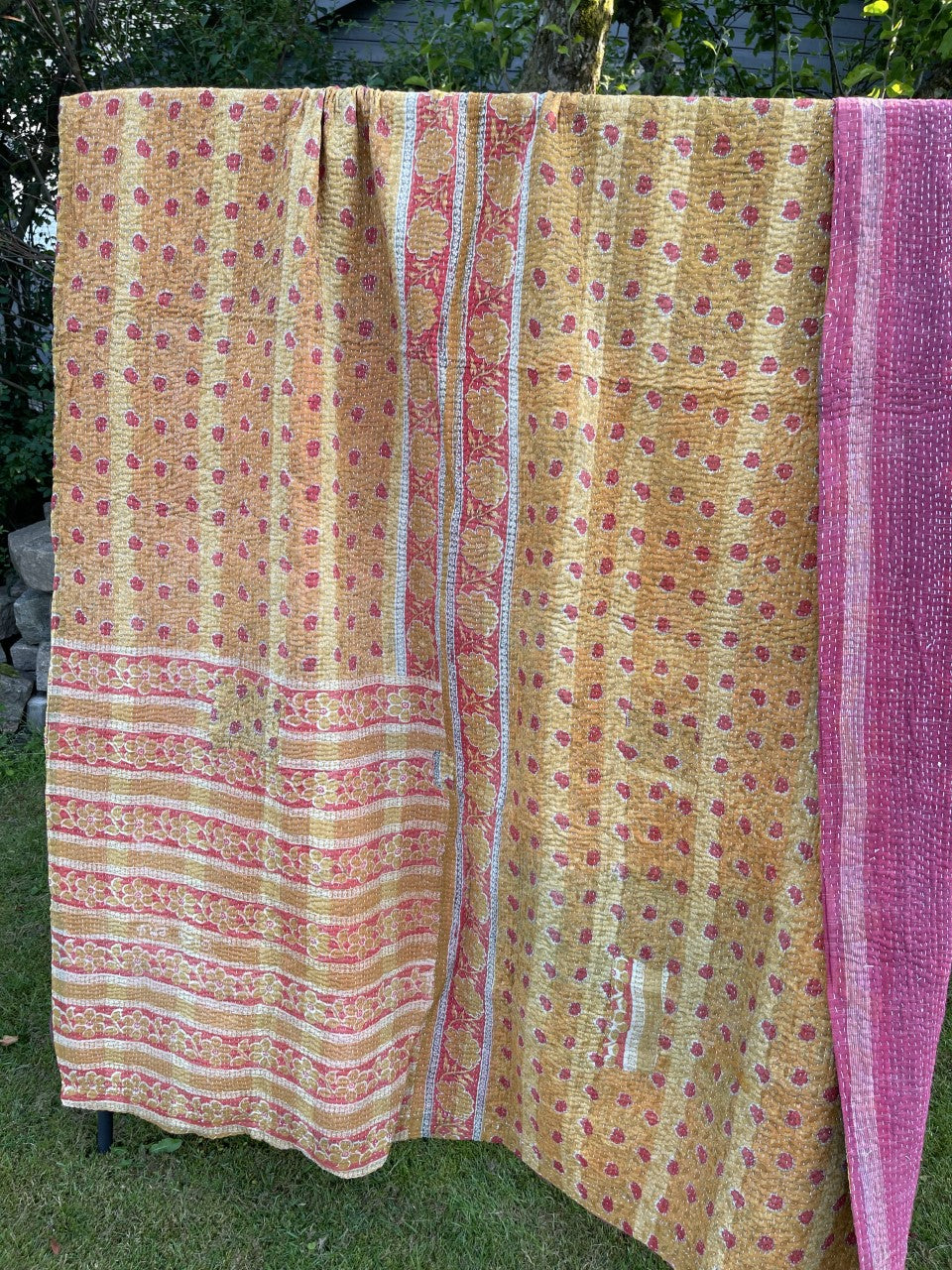 Vintage Sari Kantha Quilt