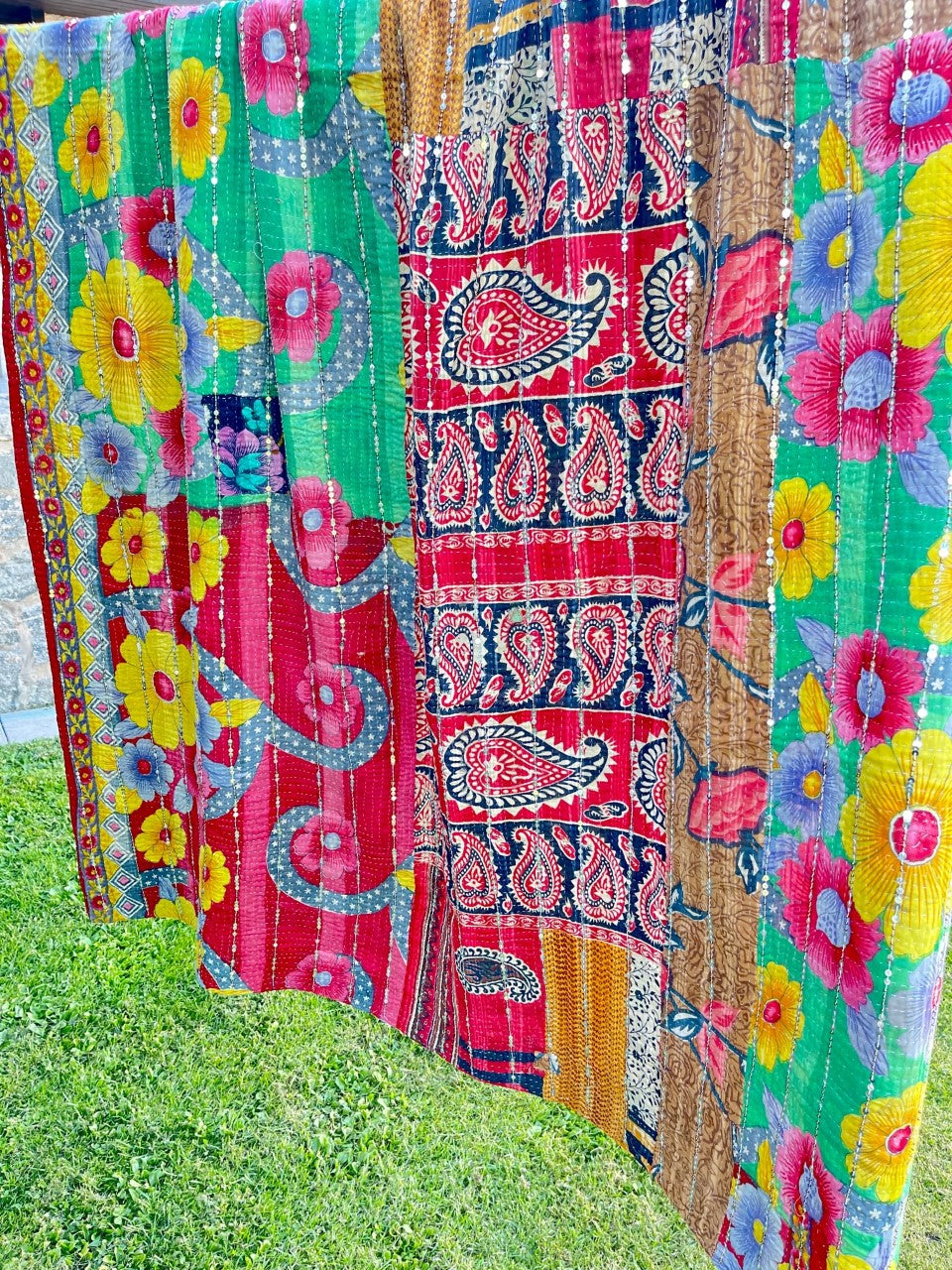 Vintage Sari Sequins Kantha