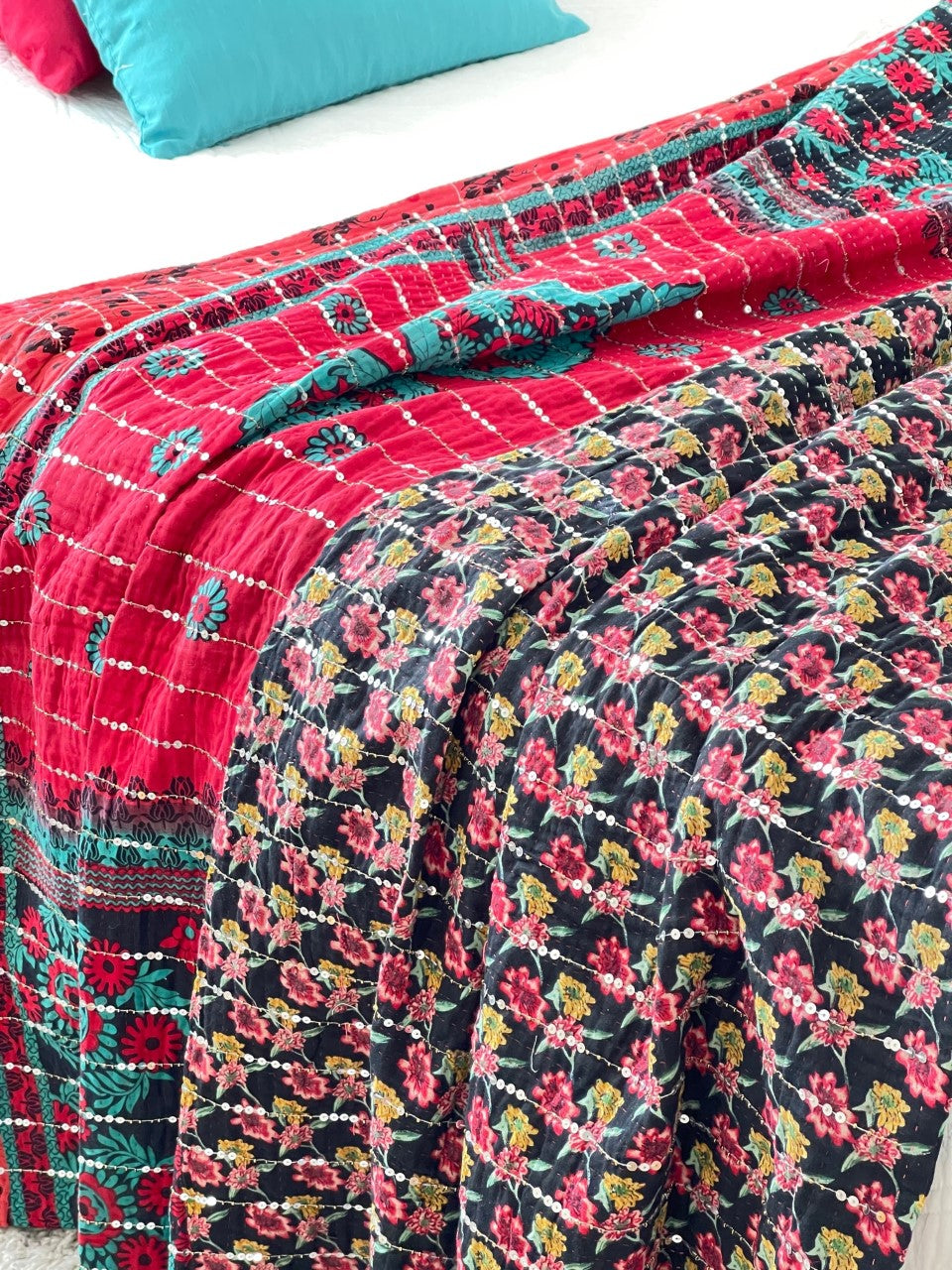 Vintage Sari Sequins Kantha