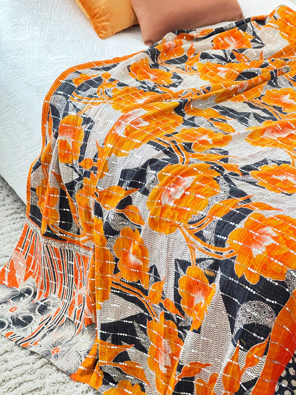 Vintage Sari Sequins Kantha